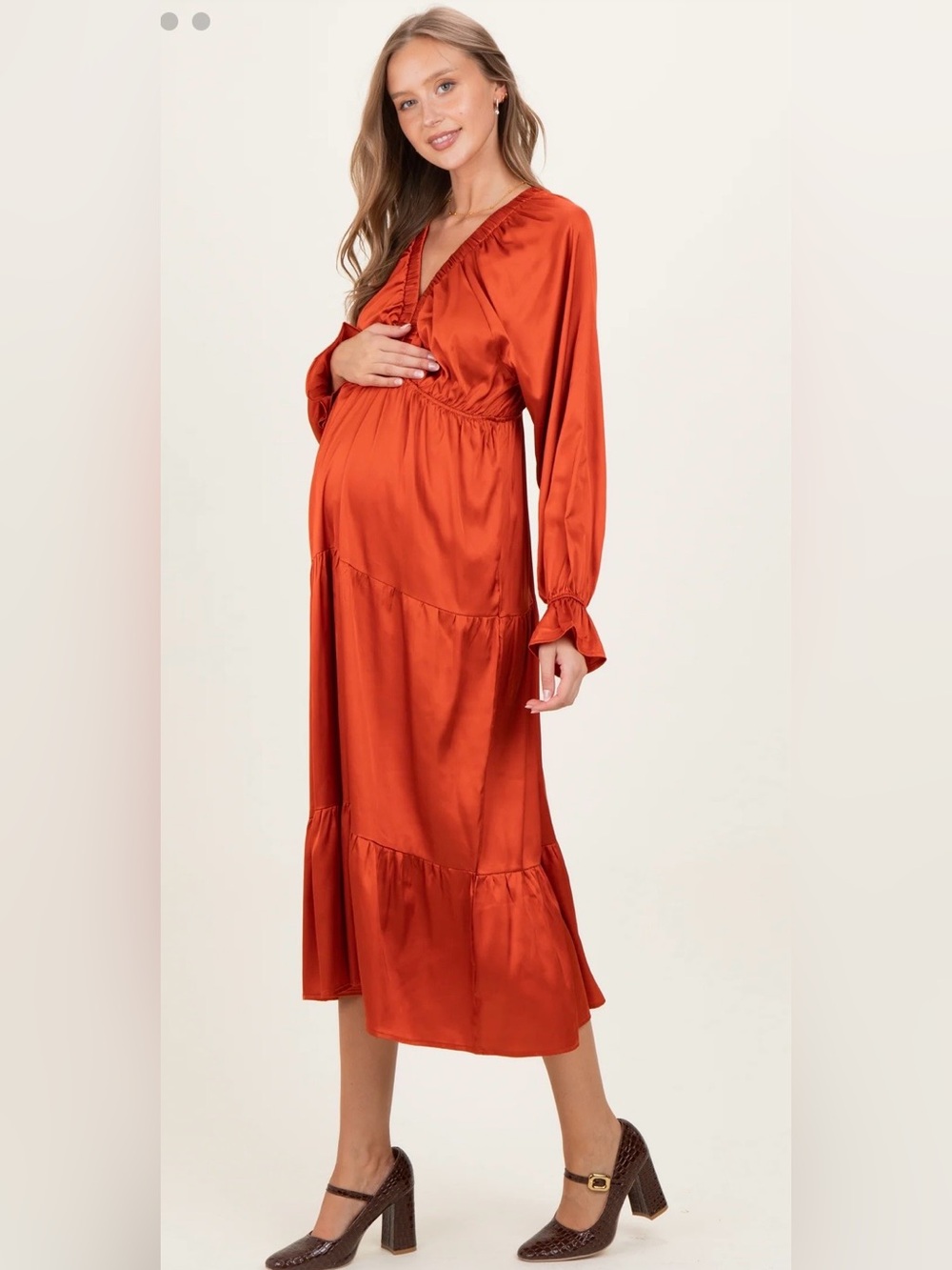 Pinkblush Satin Maternity Maxi Dress in Rust Orange - Picture 2 of 3